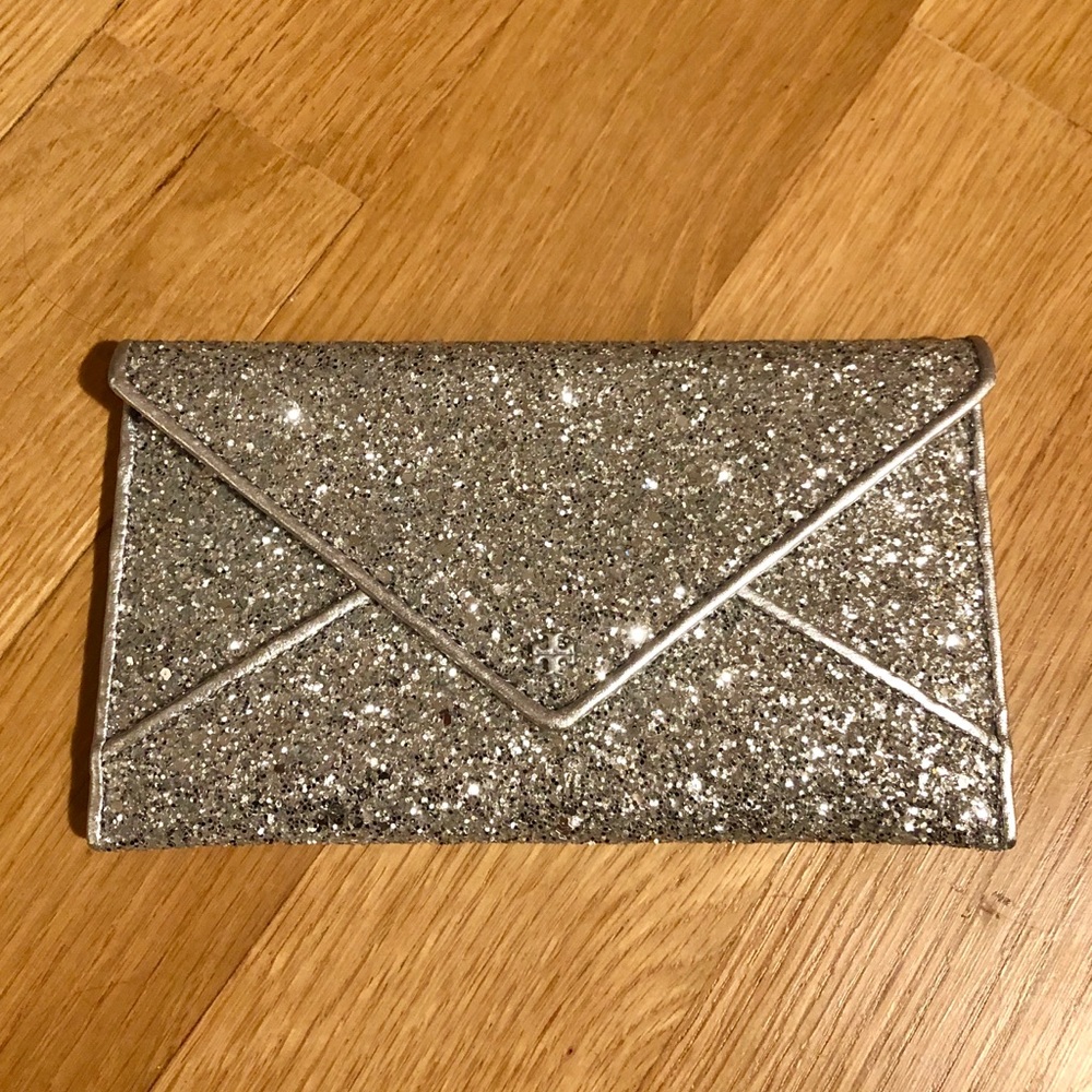TORY BURCH SILVER GLITTER WALLET- ENVELOPE STYLE